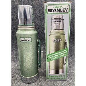 Vtg Aladdin Stanley Thermos A-944DH Green Hammertone 1 Qt Made in USA Vacuum Bot